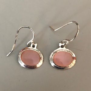 Pink Stone and Silver Dangle Earrings